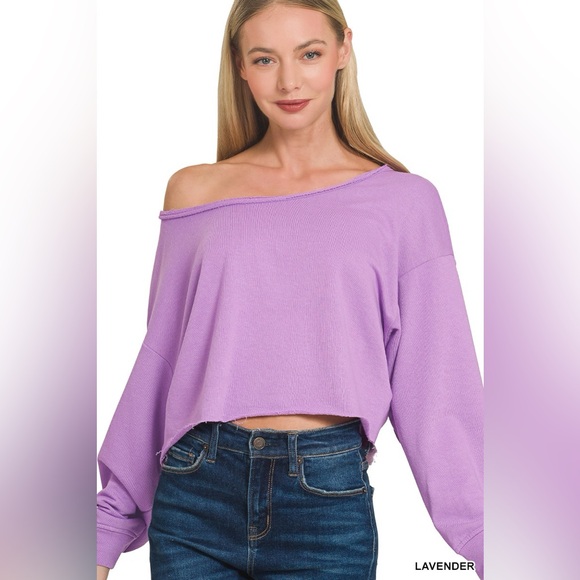 Zenana French Terry Boatneck Crop Top 10010069540 - Picture 1 of 4